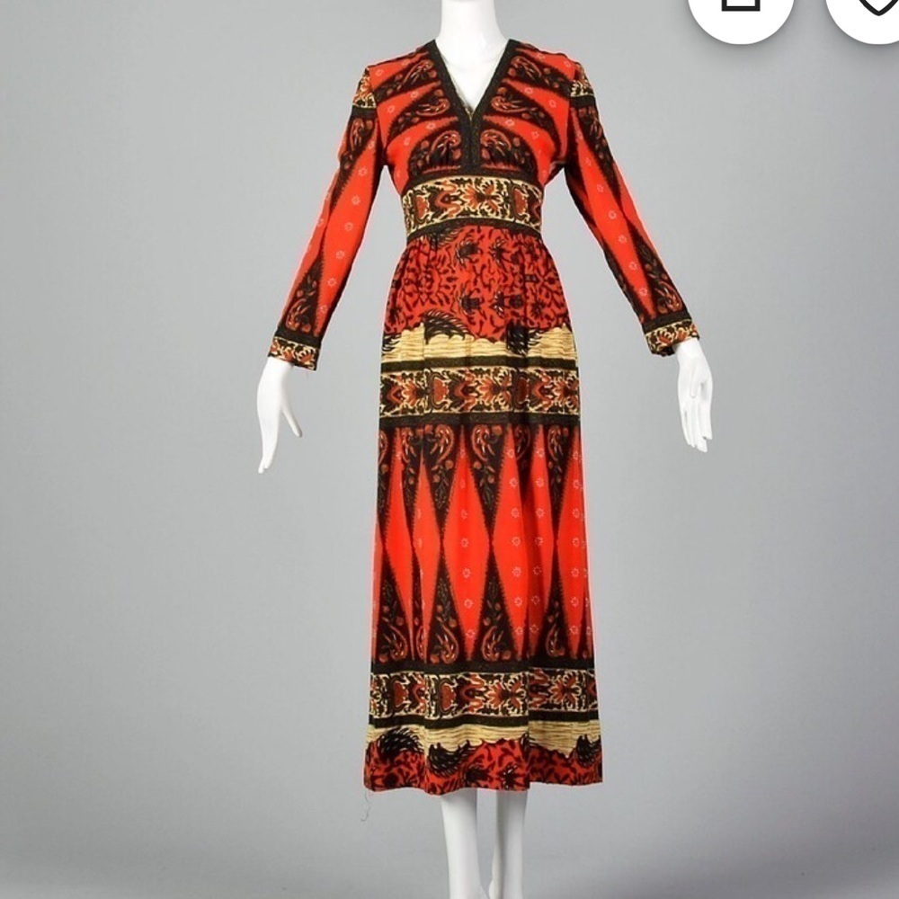Victor Costa vintage 1960/70’s bohemian long sleeve maxi dress size small medium - Picture 2 of 12